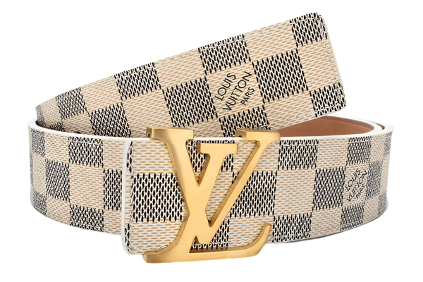 LV White checkered Gold Belt